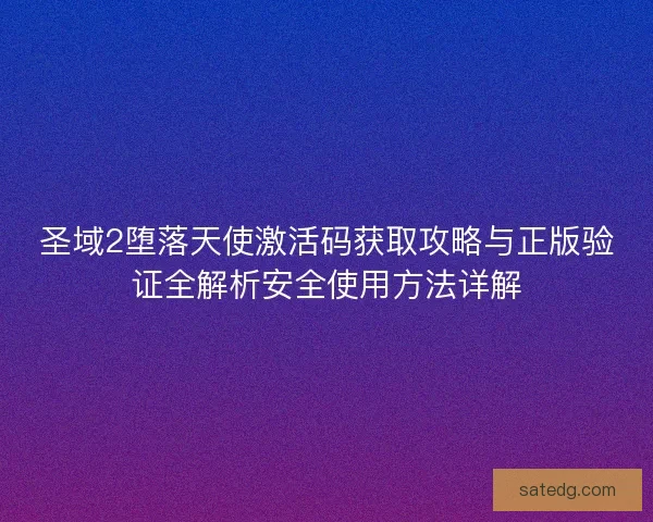 圣域2堕落天使激活码获取攻略与正版验证全解析安全使用方法详解